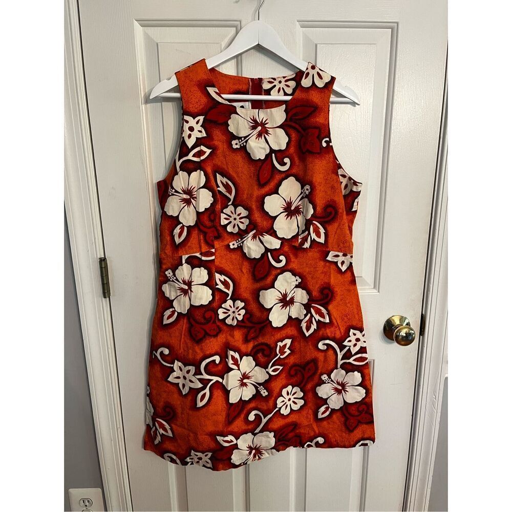 Vintage Hilo Hattie Orange Floral Sleeveless A-Line Dress sz 16 EUC